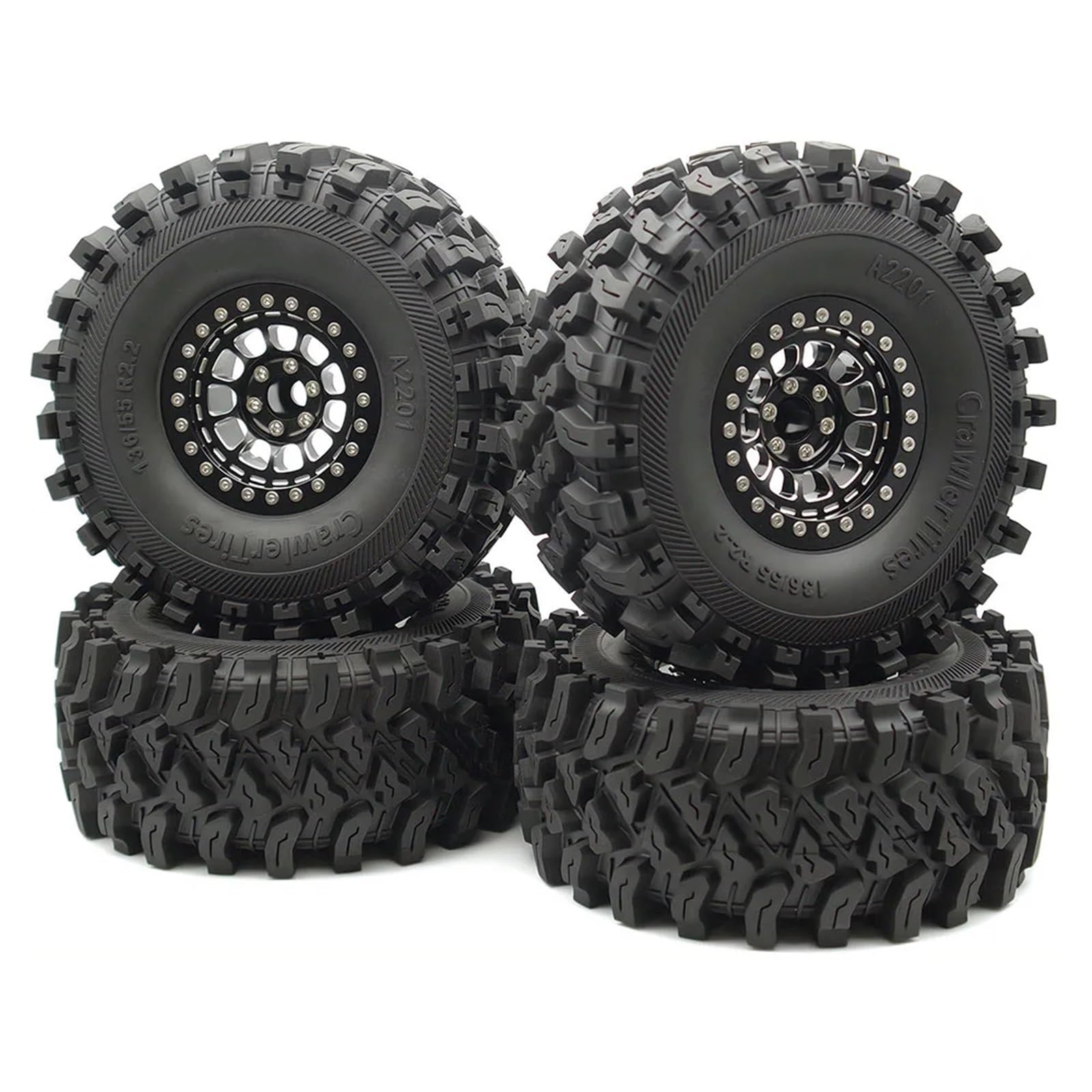 RC Pneumatici Ruote Per 1/10 2. Ruote Alluminio Beadlock Cerchioni Pneumatici 136mm Esagonale 12mm Alti Morbido Appiccicoso Fango Slingers RC Crawler Fuoristrada Veicoli(Black)