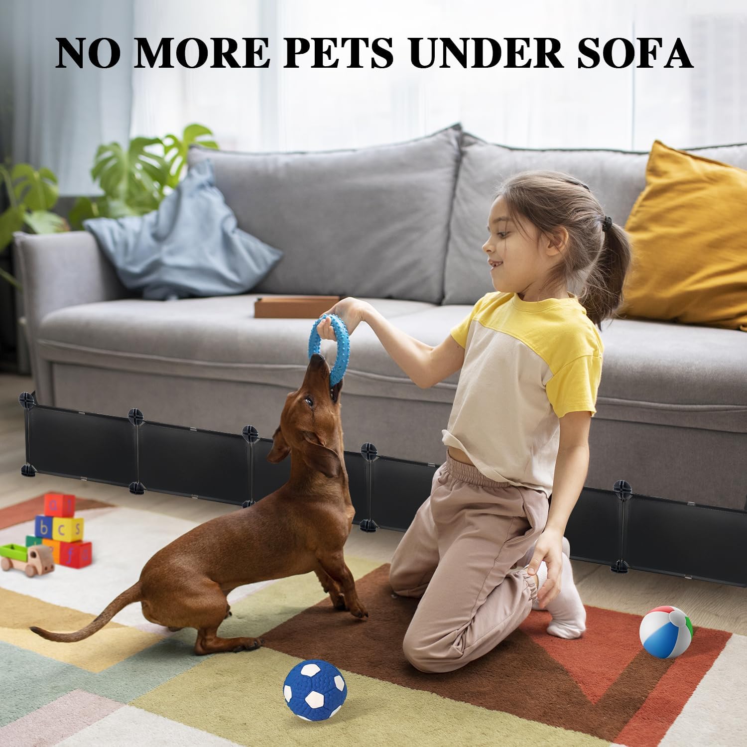 6.7" H x 248" L in Total Under Couch Blocker, Adjustable Length Couch Blockers for Pets, Couch Blockers Keep Cat Dog Off Couch, Fits Loveseat, Sofa, Couch, Black