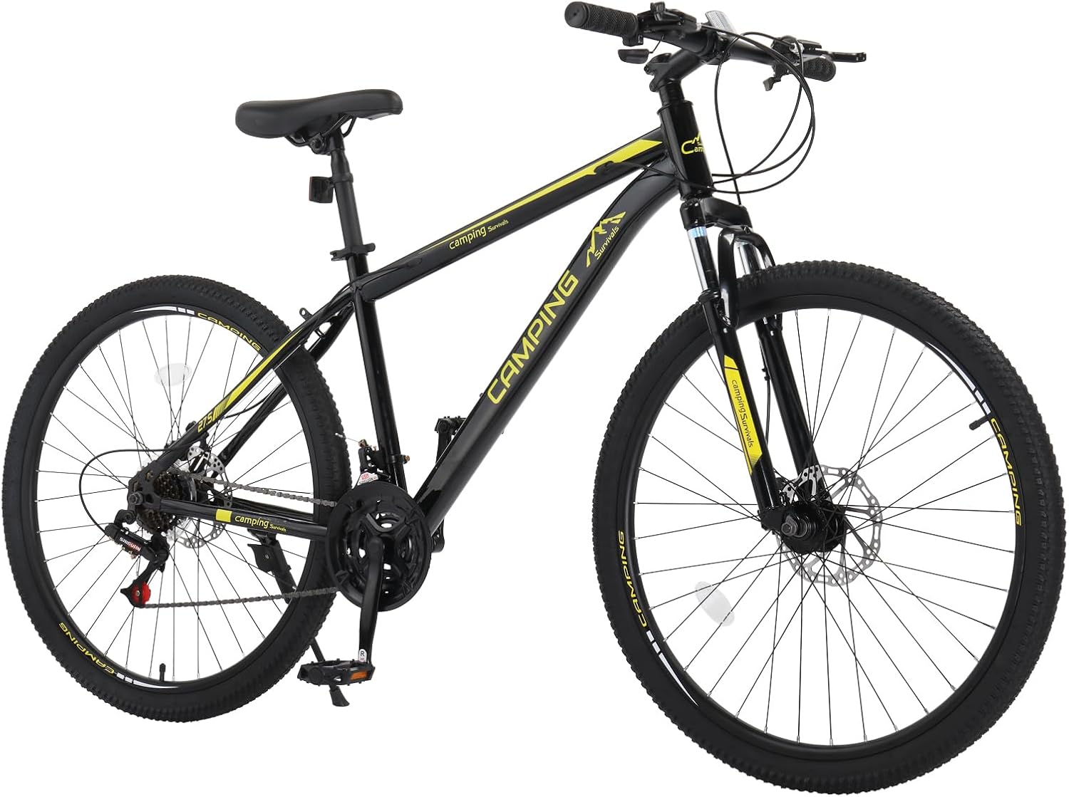 CamPingSurvivals 26/27.5" Mountain Bike 21 Speed Bikes for Adults, Men & Women Mountain Bike with High Carbon Steel Frame, All-Terrain Tires, Double Disc Brake and Suspension Fork