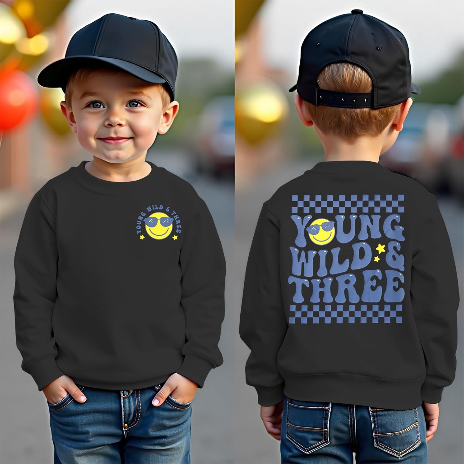 CM C&M WODRO Young Wild and Three Birthday Boy Sweatshirt 3rd Birthday Outfit 3 Year Old Long Sleeve Shirt B-Day Party Tops - Image 3