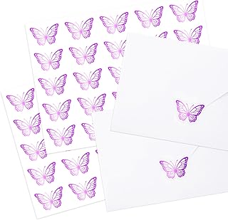 Whaline 500Pcs Purple Butterfly Stickers Lavender Foil Envelope Seal Sti...