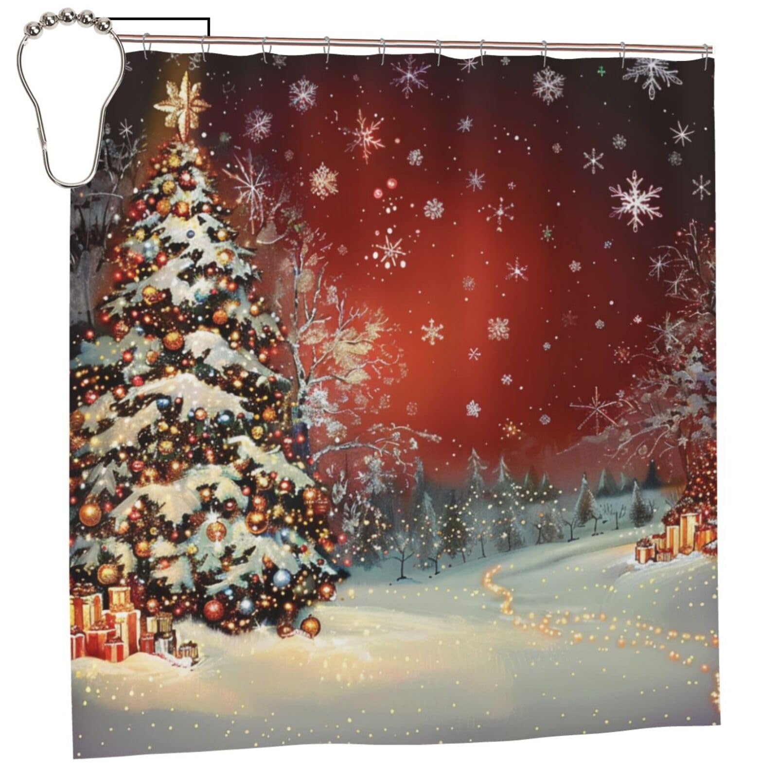 BWWHCCTI Christmas Printed Shower Curtain With 12 Iron Hooks Opaque Quick Drying Waterproof Shower Curtains Sets For Bathroom 183x183 CM