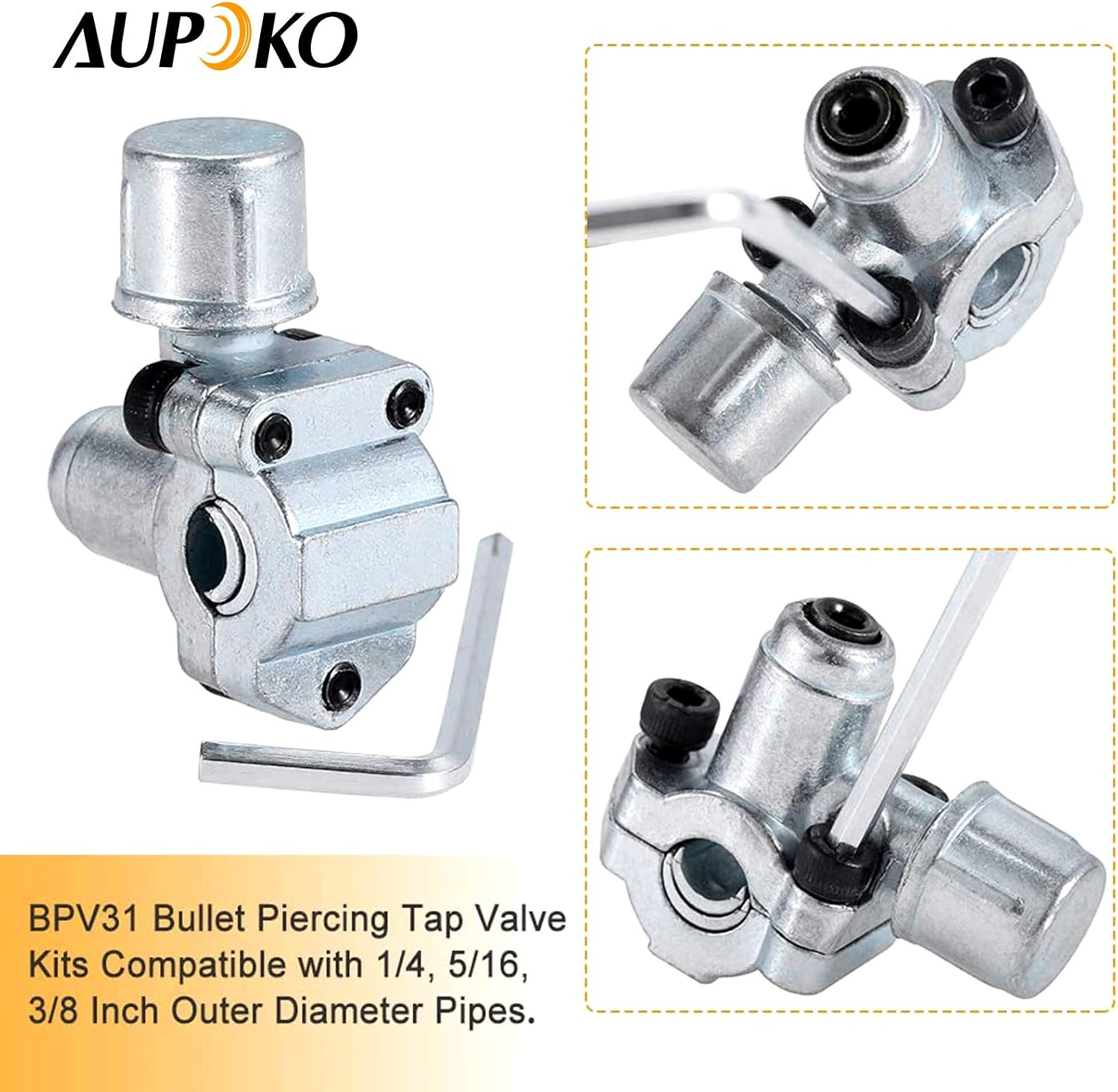 Aupoko A/C Retrofit Valve Kit, Retrofit Valve with Dust Cap Convert, BPV31 Bullet Piercing Tap Valve Line Tap Valve Kit, Fits for HVAC Refrigerant System R12 R22 R502 R134A