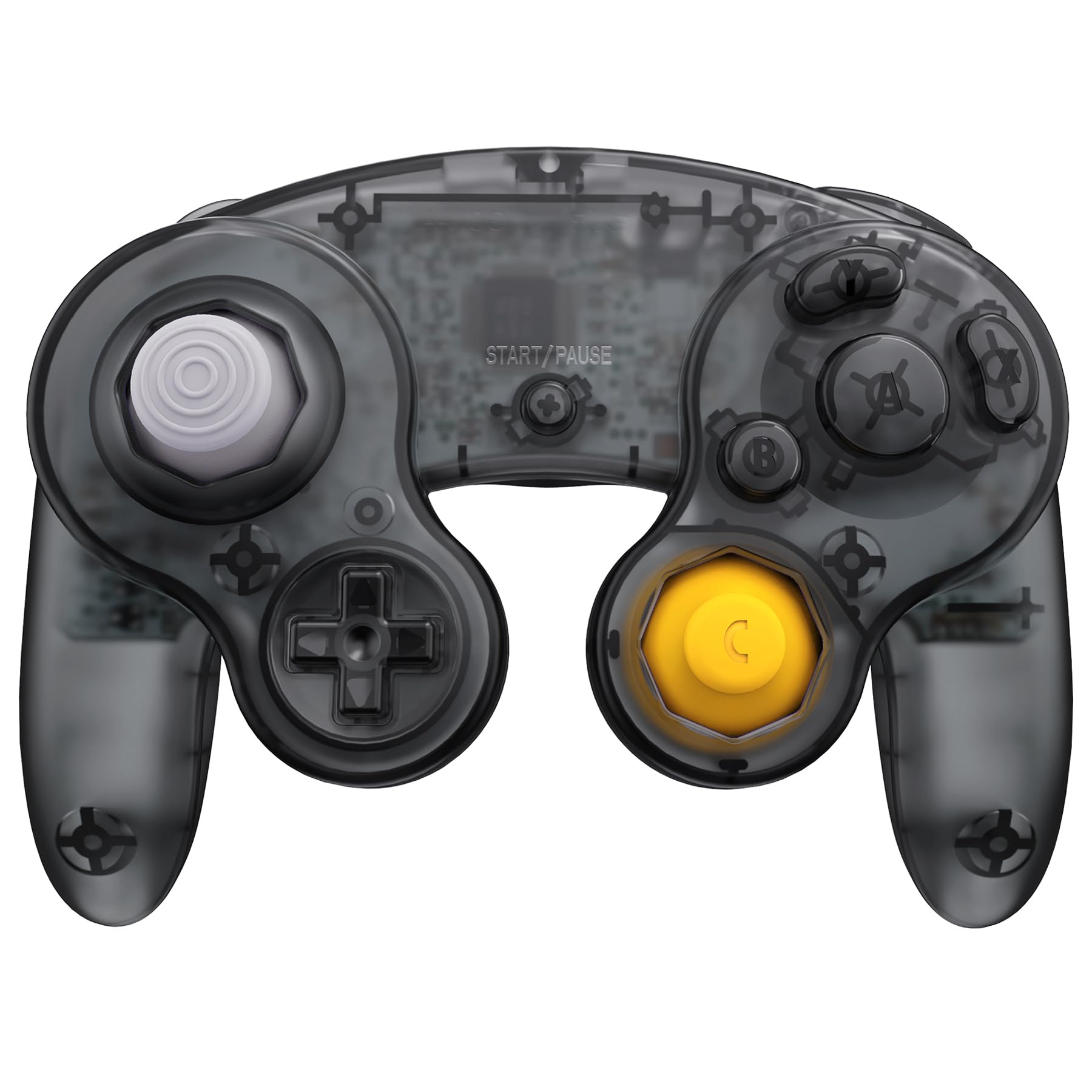 eXtremeRate Cover Scocca Tasti Ricambio per Nintendo Gamecube Controller,Custodia Grip Pulsanti Kit Shell Case per Nintendo Gamecube Joystick,Senza Controller-Trasparente Nero