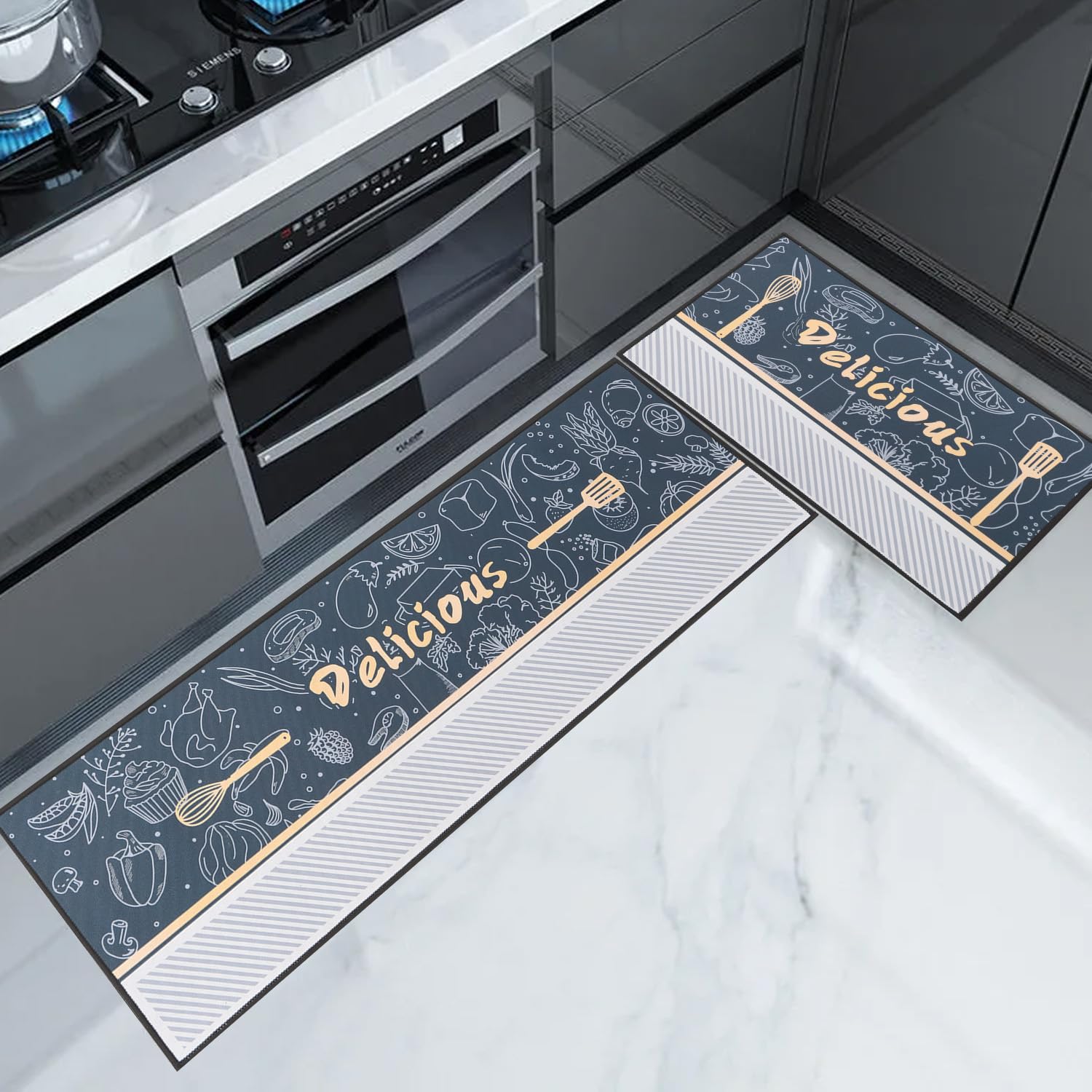 7VSTOHS Juego de Alfombras de Cocina Antideslizantes de 2 Piezas, Alfombra de Cocina para Piso, Impermeable para Aceite Cocina, Baño, Sala de Estar, 40x60+40x120cm