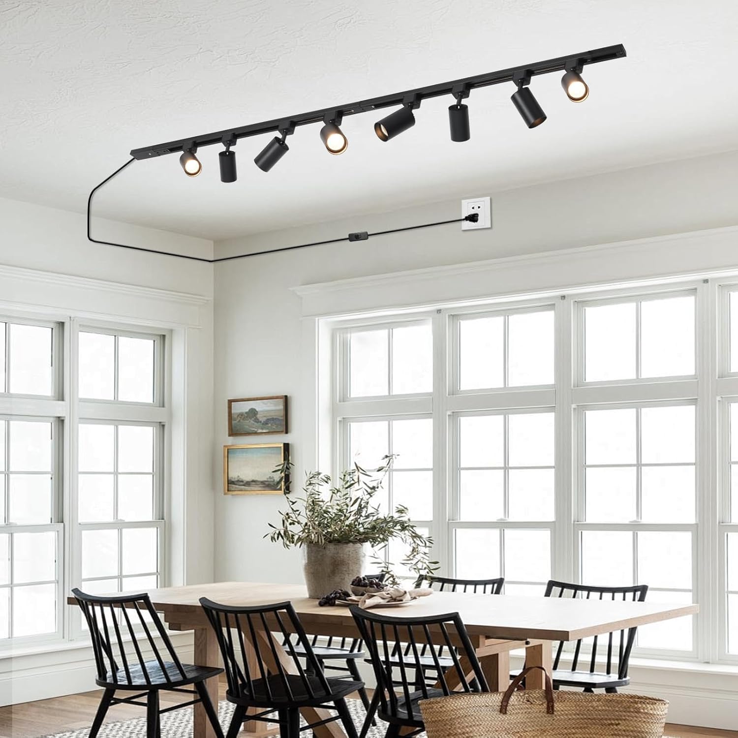 Plug in Track Lighting with Power Cord, 12-Light LED Track Lighting Kit with Rail, Modern Kitchen GU10 Track Lighting Fixtures Plug in Ceiling Light with Two 13FT Plug Cord, Black (No Bulbs)