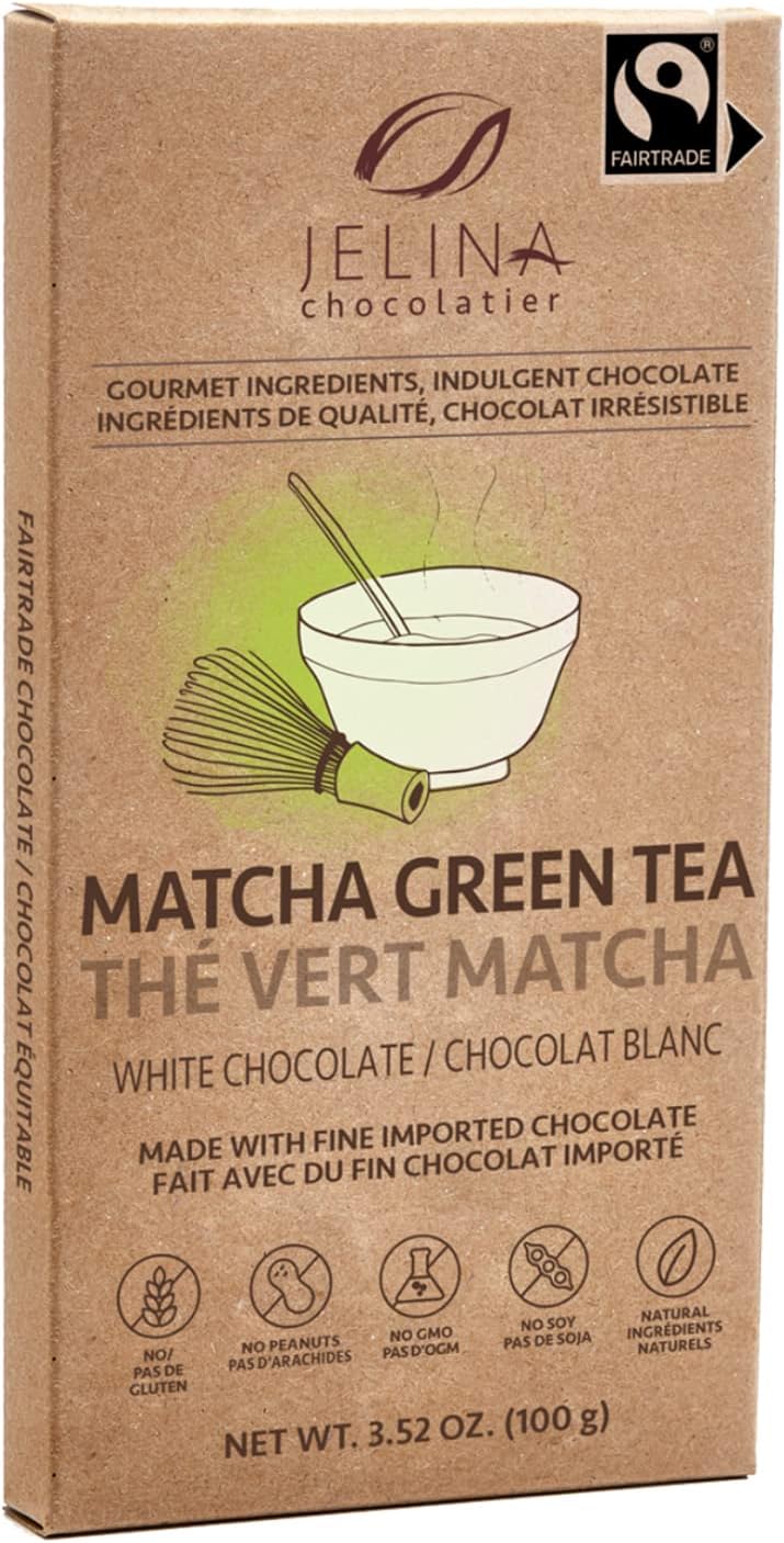 Jelina Chocolatier | 8 Pack White Chocolate Bar Matcha Green Tea | Fair Trade Chocolate | Imported, Non-GMO, Natural Chocolates - 3.52oz Each