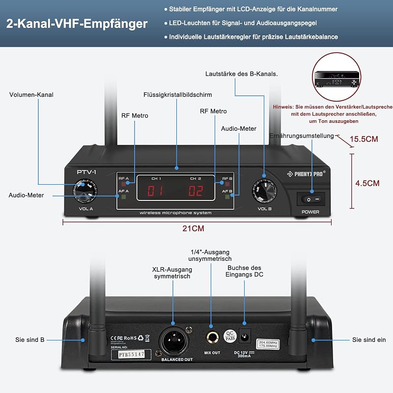 Phenyx Pro VHF Vezeték nélküli Mikrofon Szett - Kézi + Fejpánt + Gallér + Testcsatorna