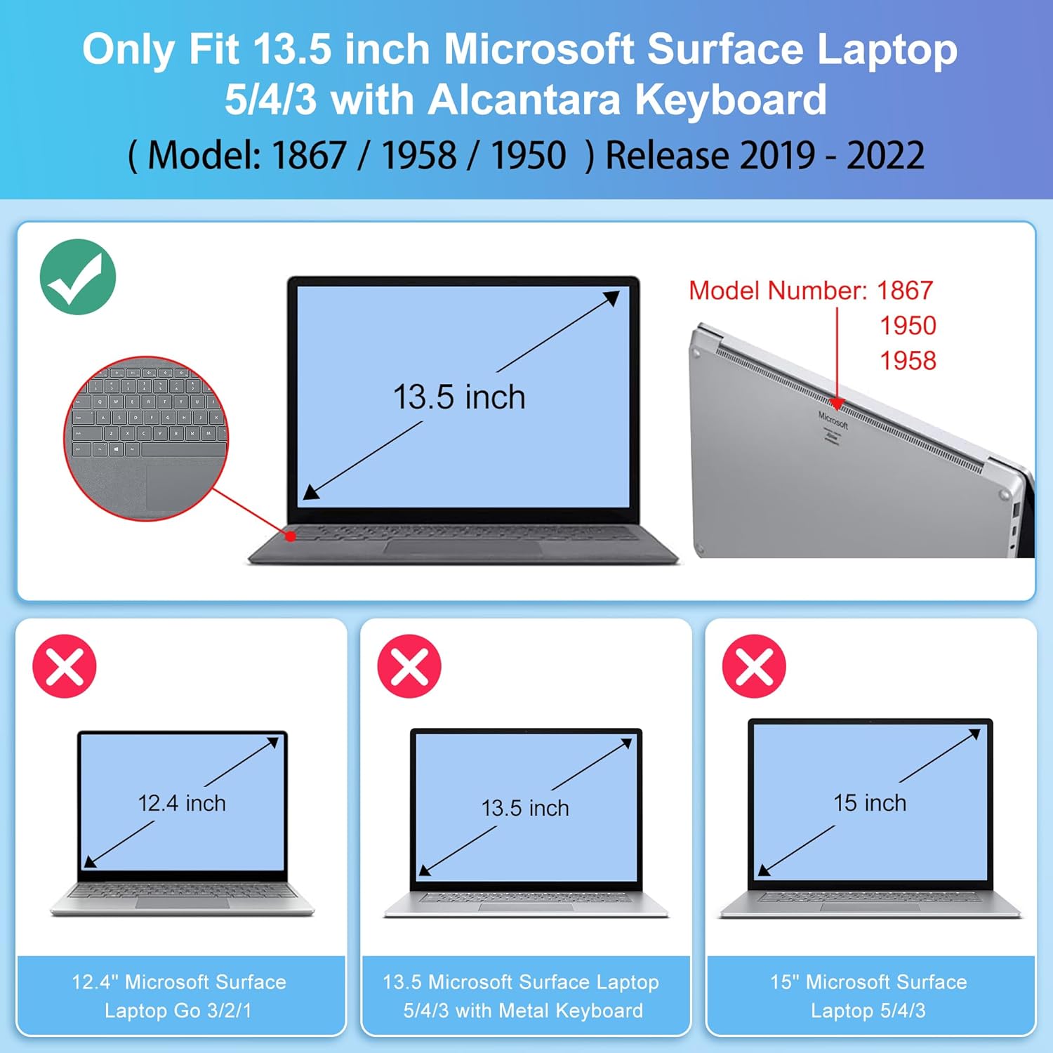 May Chen Case for 13.5" Microsoft Surface Laptop 3/4/5 with Alcantara Palm Rest Model 1867 1958 1950 (2019 2021 2022), Plastic Hard Shell Case with Keyboard Cover + Screen Protector, Stone - Image 2