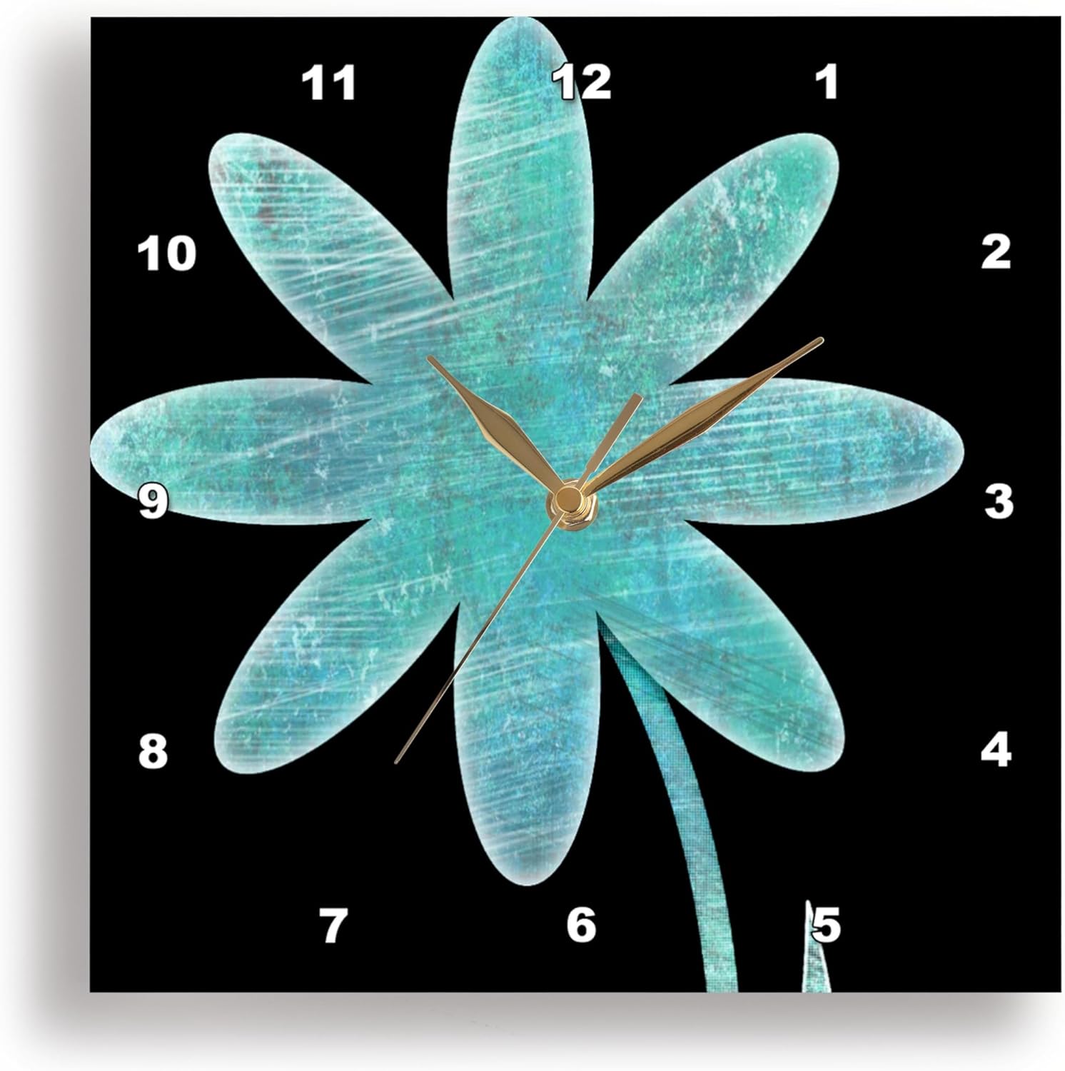 3dRose Turquoise Flower - Fun Floral Art - Wall Clock, 15 by 15-Inch (DPP_50657_3)
