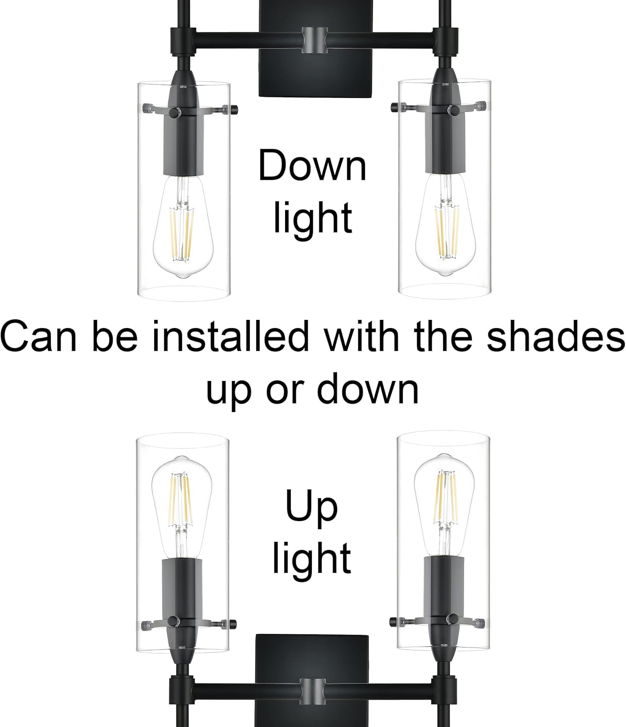 Linea di Liara Effimero Modern Farmhouse Bathroom Vanity Lights Fixtures 2 Lights Over Mirror Matte Black Vanity Lights for Bathroom Light Fixtures Industrial Lighting Clear Glass Covers, UL Listed