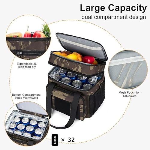 Miniatura 8 de Lonchera táctica grande expandible para adultos, bolsa enfriadora de almuerzo duradera con cubo de almuerzo MOLLE para el trabajo, campamento,