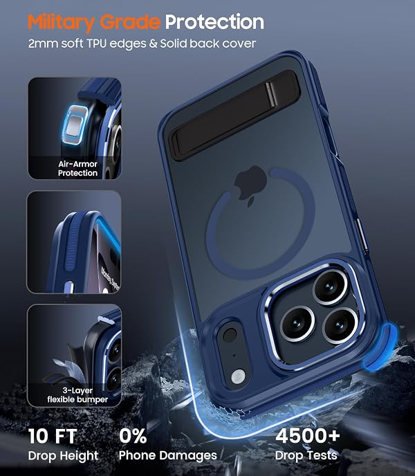 MAKAVO Magnetic for iPhone 17 Pro Case with Stand, Compatible with MagSafe, Slim Translucent Matte Military-Grade Drop Protection Phone Cover, Blue by MAKAVO - Used condition - Image 6