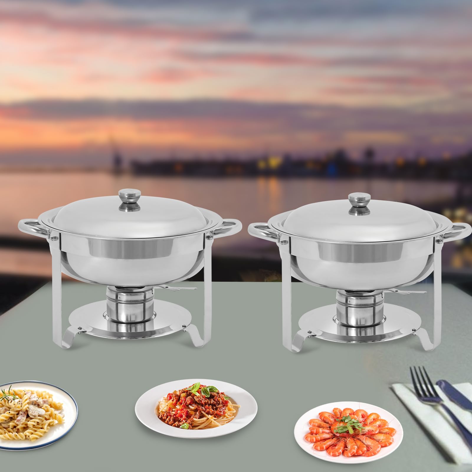 Set da 2 pezzi Chafing Dish Buffet, in acciaio inox, per ristoranti, buffet, hotel, caffetterie, 41 x 25 cm