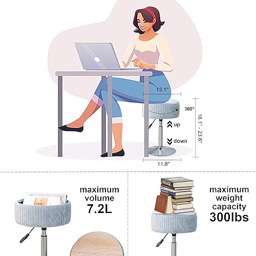 Miniatura 2 de Taburete de tocador de terciopelo para sala de maquillaje, silla otomana redonda de almacenamiento ajustable, reposapiés giratorio de 360 para sala