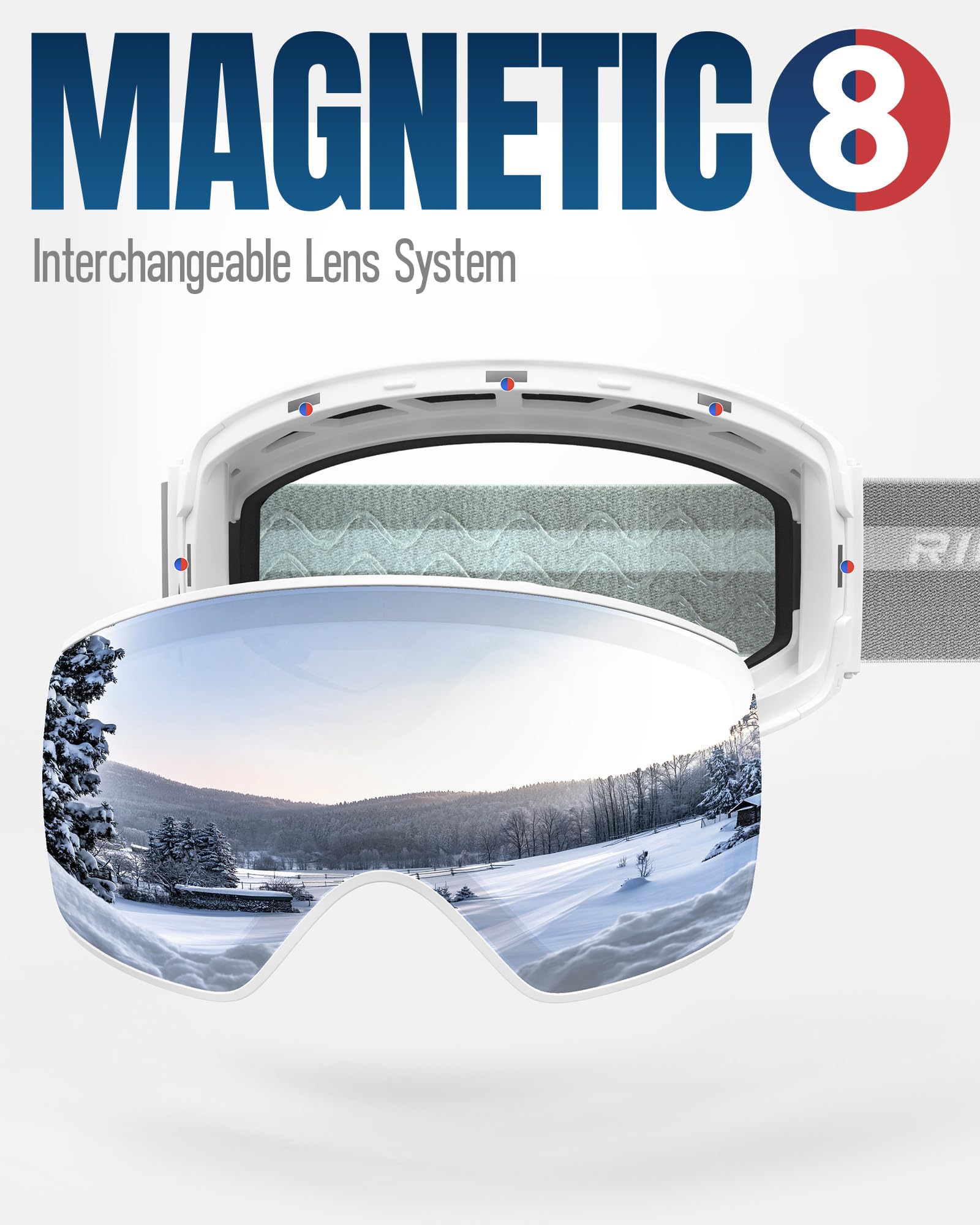 Unisex Skibrille fur Herren Damen, Snowboardbrille OTG 100% UV-Schutz Skibrille für brillentrager, Schneebrille Anti-Nebel Ski Goggles