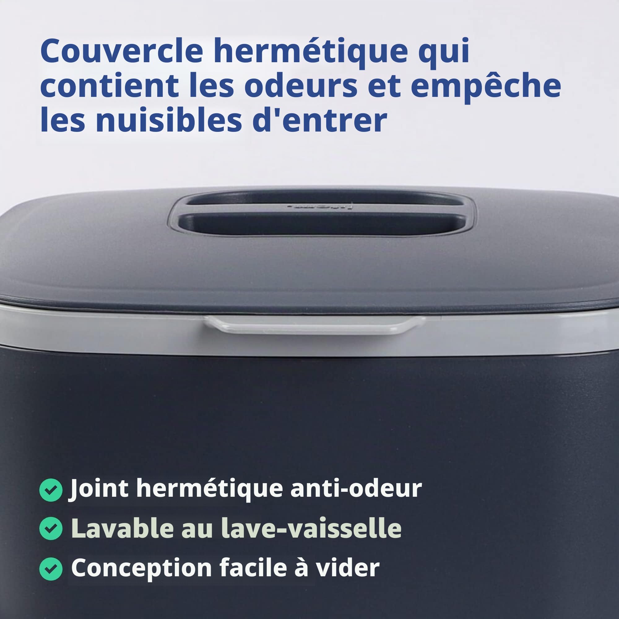 BLUE GINKGO Bac à Compost de Cuisine - Bac de Déchets Alimentaires Facile à Nettoyer avec Poignées | Bac à Compost de Cuisine pour Plan de Travail | Fabriqué en Corée (5 L) - Gris
