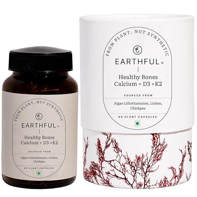 Earthful Calcium Magnesium Tablets for Bone Health, Supplement for Women and Men with Vitamin D3