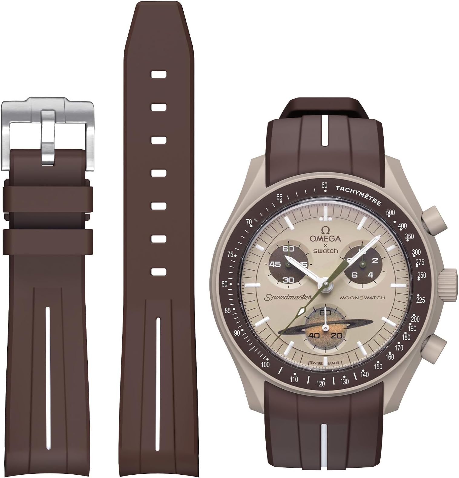 Strap for Omega x Swatch MoonSwatch Watch 20mm,Soft Rubber Omega X Swatch Moonswatch Speedmaster Replacement Strap,Curved No Gap Moonswatch Swatch strap for Men Women