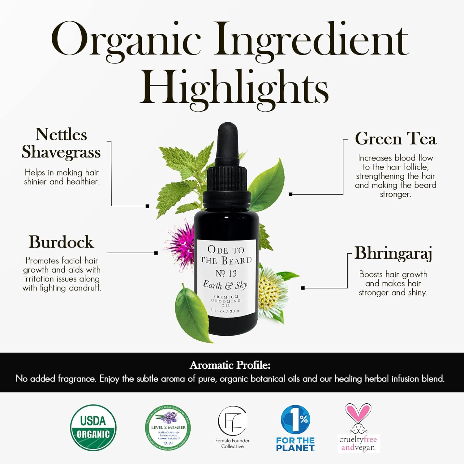 USDA Organic Beard Oil For Men, 3-in-1 Premium Grooming Oil with Argan Oil, Jojoba Oil, and More, For Beard Growth and Beard Wash - Ode To The Beard Earth and Sky Beard Oil, 1 fl oz - Unscented