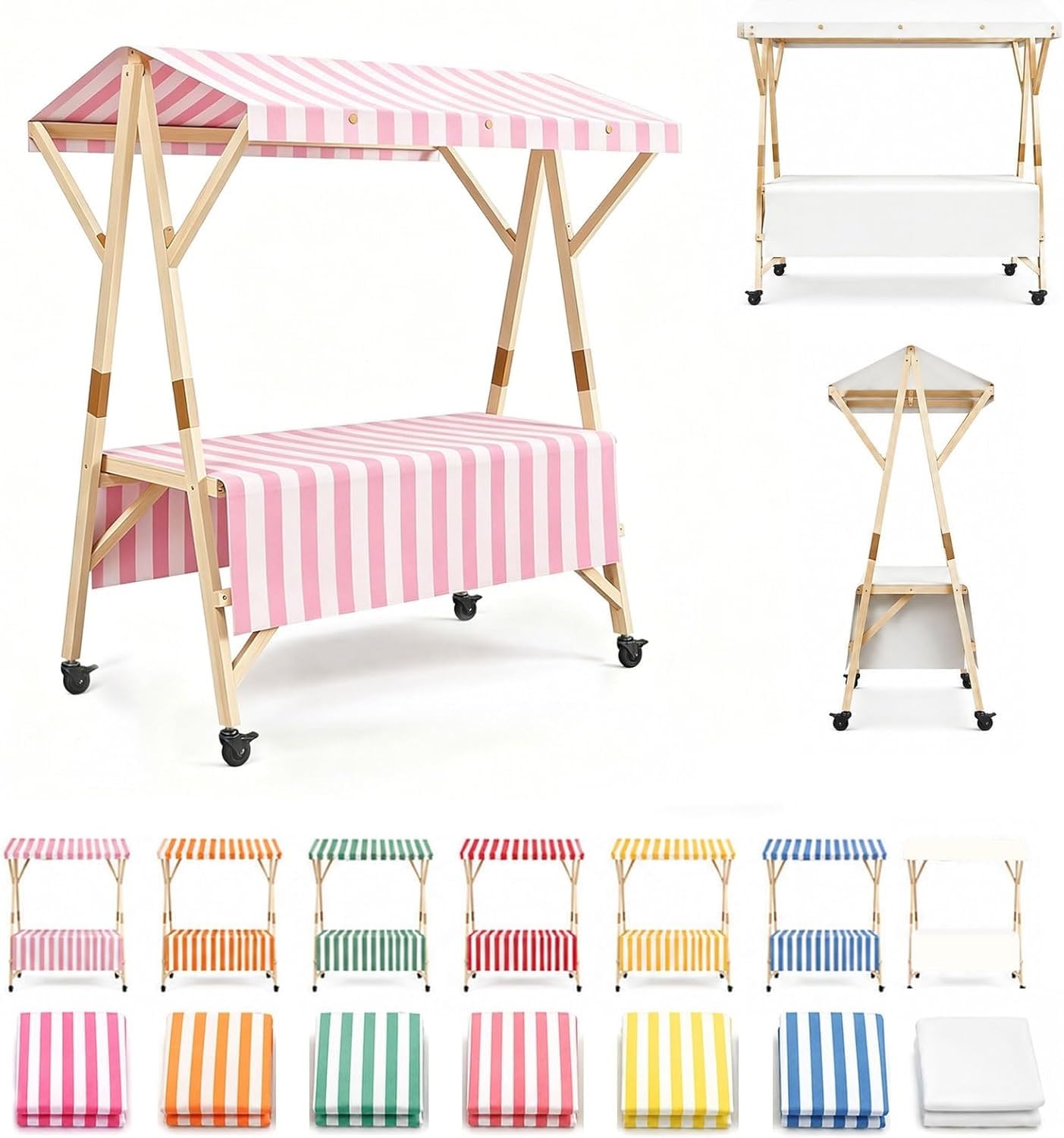 Carrello portatile per mercato con tettoia in legno massello e ruote pieghevoli Venditore nd per PopUp Retail Coffee Bar eventi all'aperto e matrimoni (59 pollici)