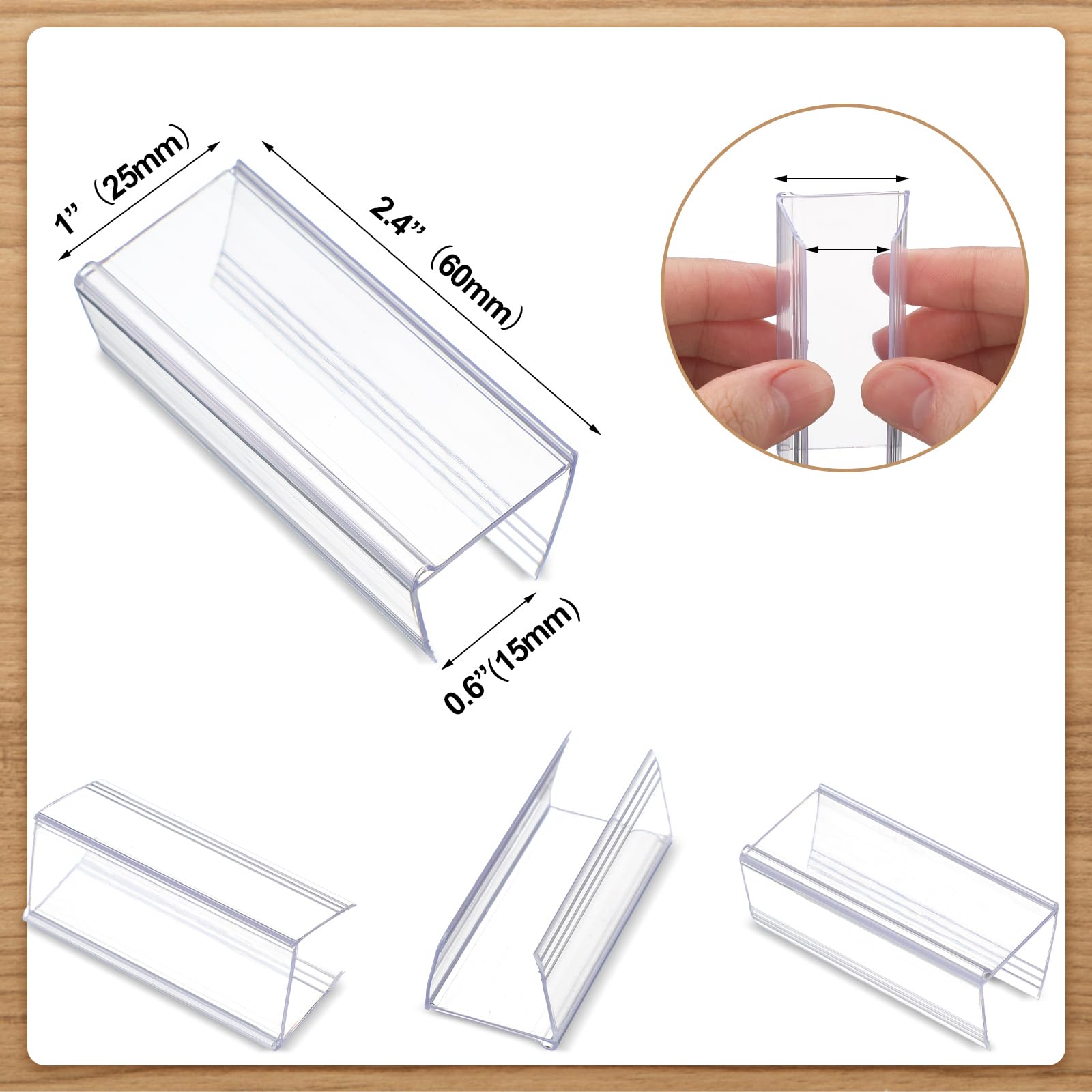 Weysat Lot de 100 porte-étiquettes en plastique transparent pour étagères de livres, panneaux d'étagère en bois et porte-tickets, 6,1 cm (L) x 2,5 cm (H) à 2,5 cm d'épaisseur