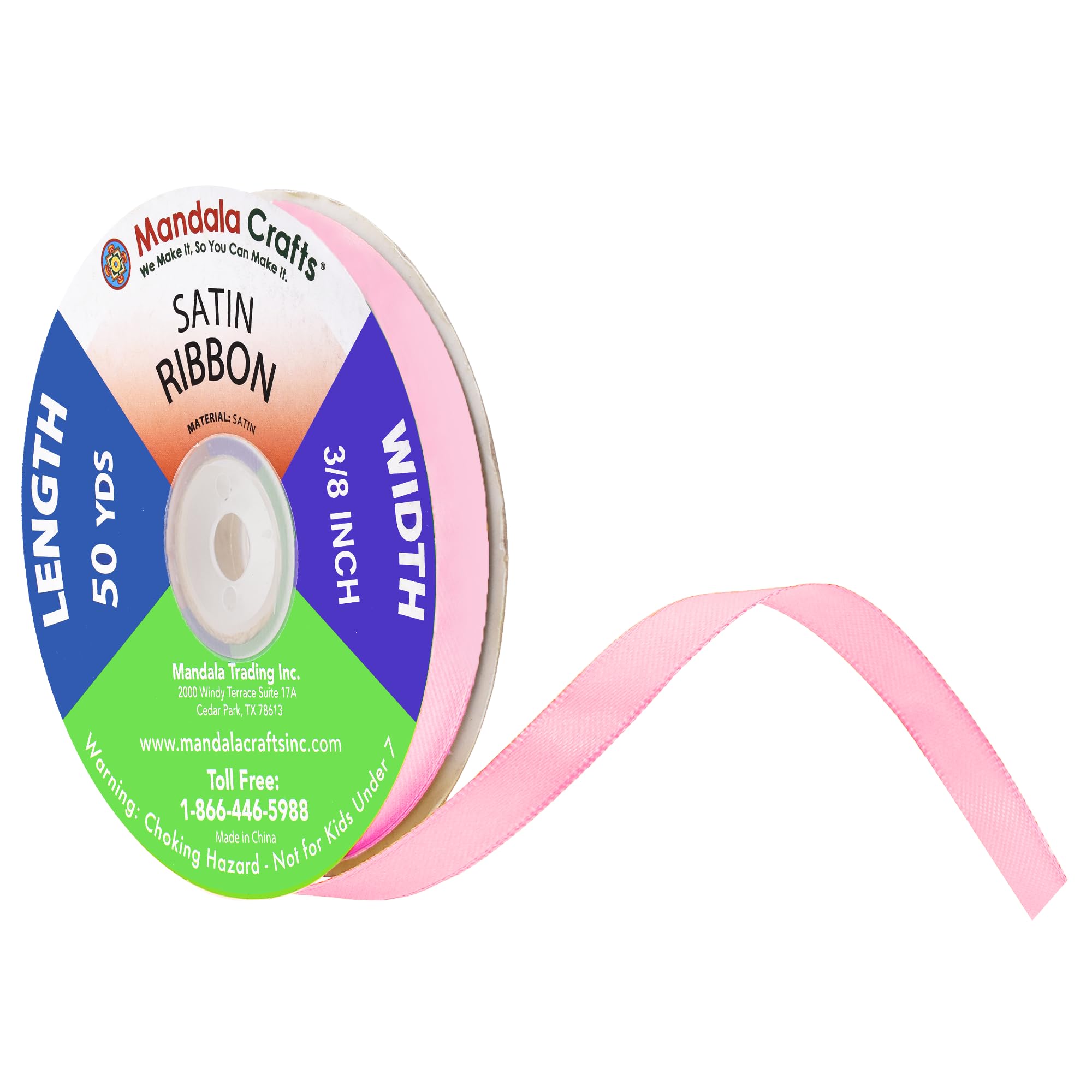 Mandala Crafts Light Pink Satin Ribbon for Crafts - 50 Yards 3/8 Inch Wide Fabric Ribbons for Gift Wrapping, Flower Bouquets, Hair Bows, and Wedding