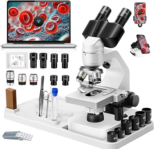 Microscopio binocular de doble capa de etapa 40x-2000x Ampliación, luces LED dobles superiores e inferiores, enfoque grueso y fino, Microscopio para