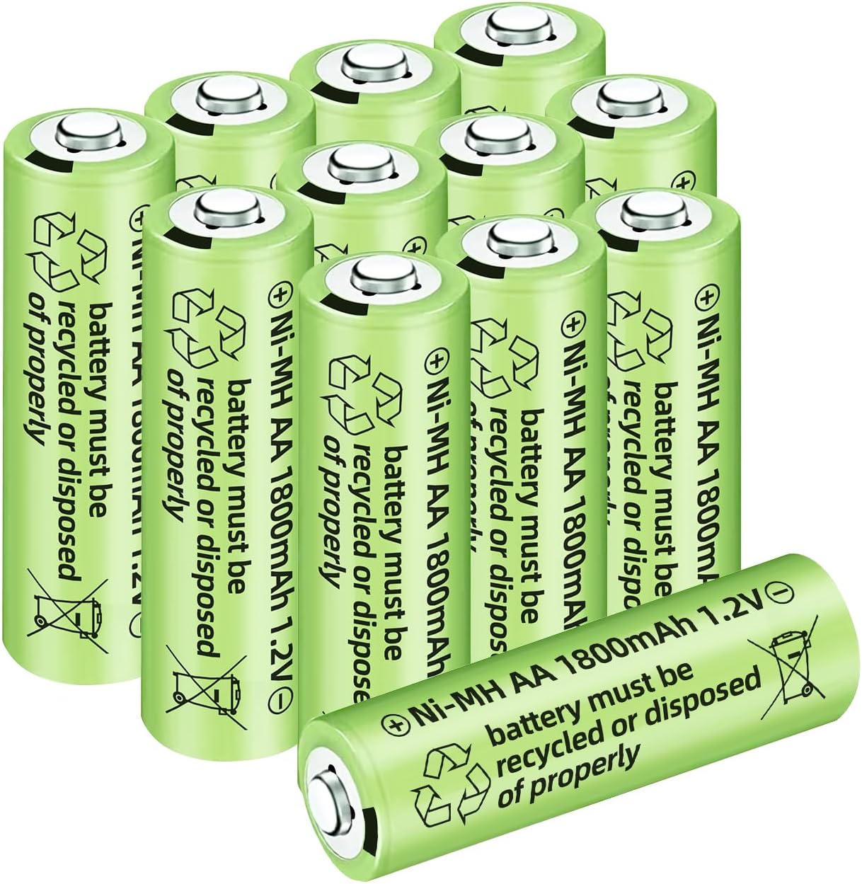 12PCS 1.2V 1800mAh Ni-MH AA Rechargeable Battery for Wireless Microphones, Electric Toys, Remote Mice, Calculators, Razors, Keyboards (12PCS Battery)