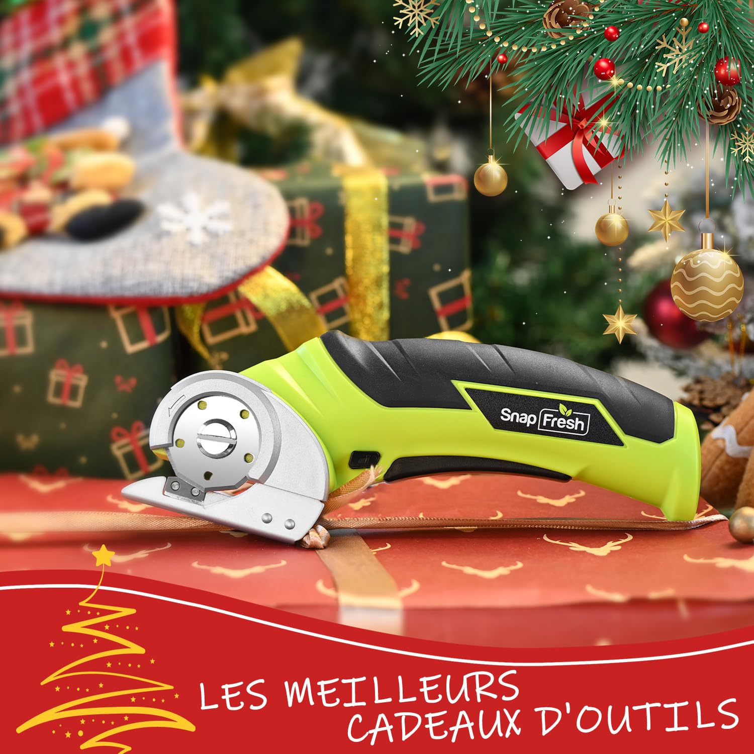 SnapFresh Ciseaux Electrique Cutter Rotatif ÉLectrique 4V Universels avec 2 Lames Sans Fil pour DIY/Papier/Carton/Cuir/Tapis/Plante en Pot/Plastique/PVC
