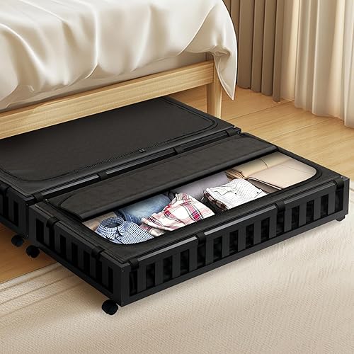 2 Pack Bamboo Under Bed Storage with Wheels, 39”x20”x7.8” Lager
