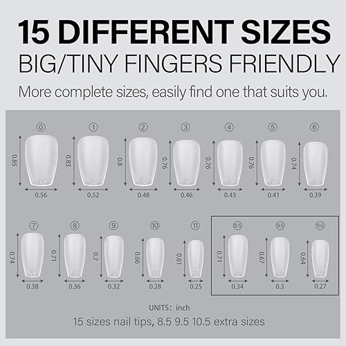 Vista 52 de AILLSA 450 puntas de uñas de gel extra cortas, puntas de uñas de gel de cobertura completa, punta de uñas postizas preliminadas a presión, 15