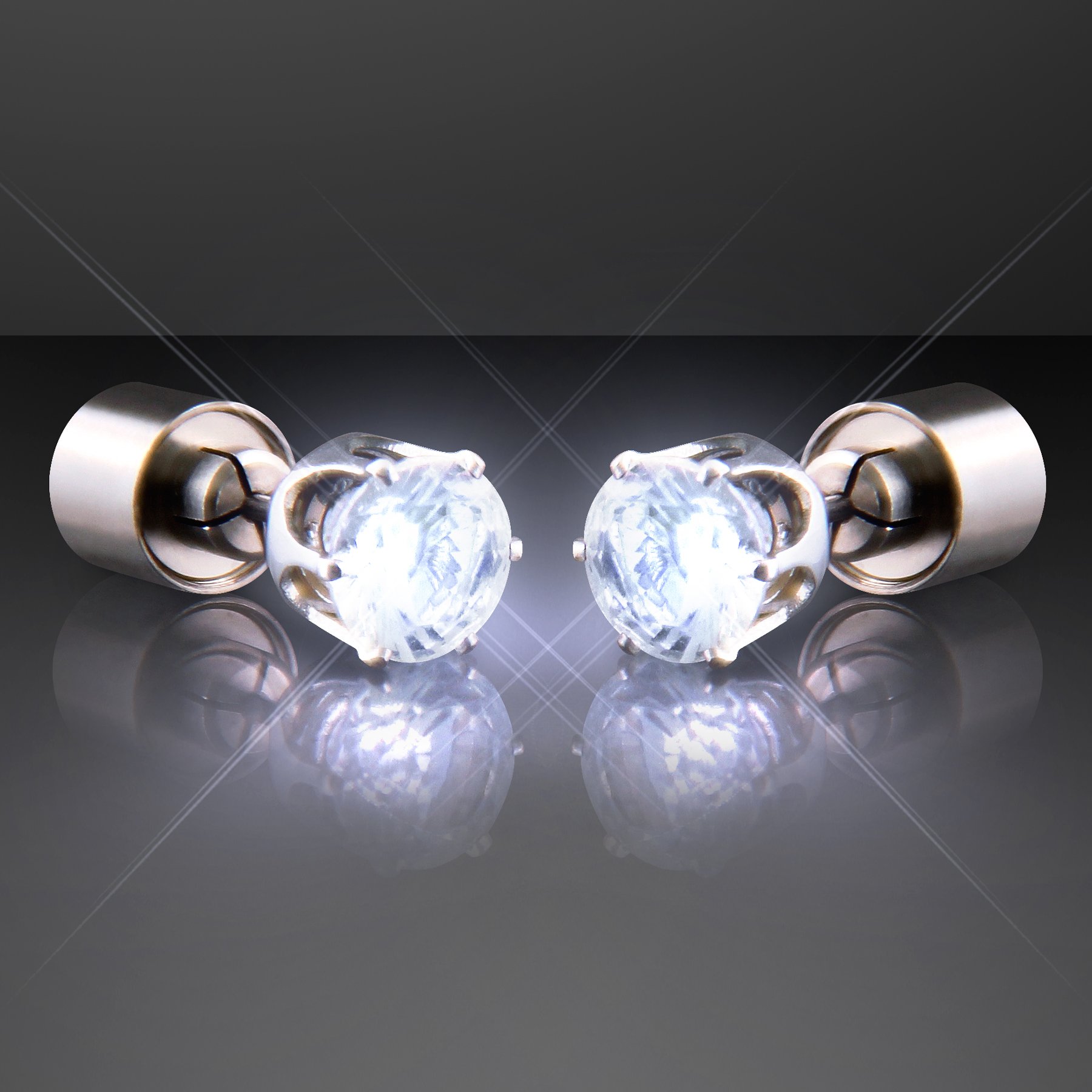FlashingBlinkyLightsWhite LED Cubic Zirconia Light Up Earrings for Pierced Ears