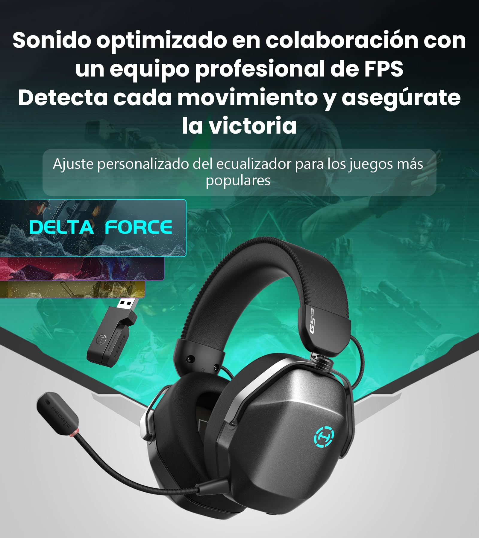 Edifier G5 MAX Auriculares Gaming Inalámbricos con THX Spatial Audio, Gris | Controlador PEN de 53 mm, 305h Autonomía,Hi-Res Audio, Conexión 2,4GHz/Bluetooth 6.0, Micrófono Desmontable