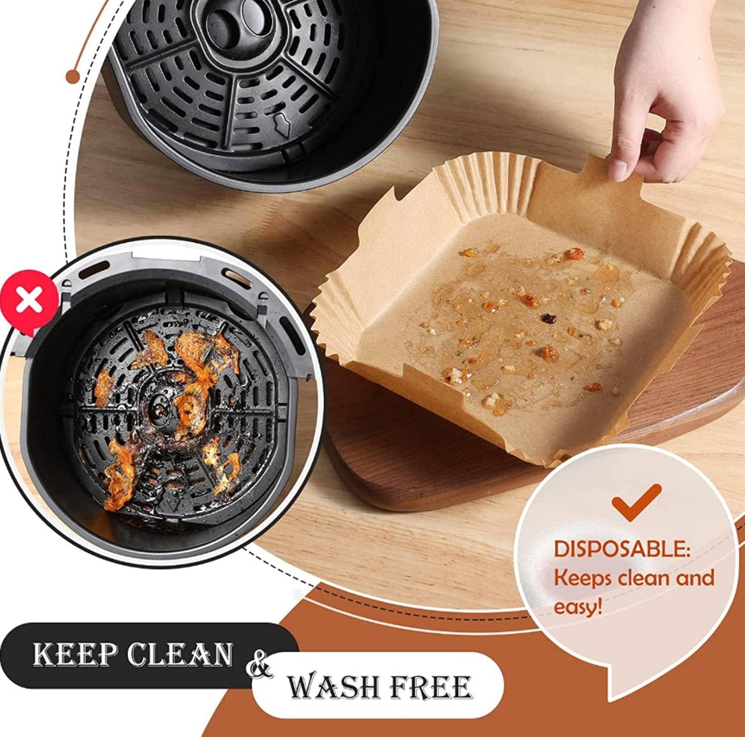 Disposable Air Fryer Paper Liners: 100 Sheets 8 Inch Square Liners for Air Fryers Grease and Waterproof Non-Stick Basket Parchment/282