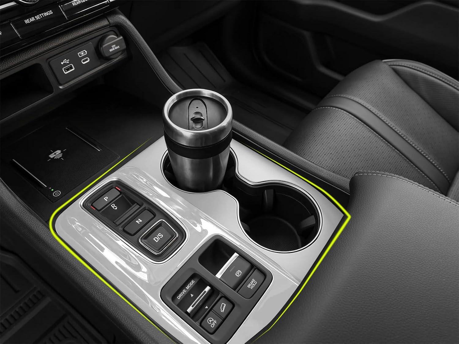 Gear Shift Panel Cover Compatible with Honda New Pilot 2023 2024 2025 2026 Gear Shift Console Panel Trim Cup Holder Frame Cover Interior Car Accessories ABS 2PCS(Matte Silver)