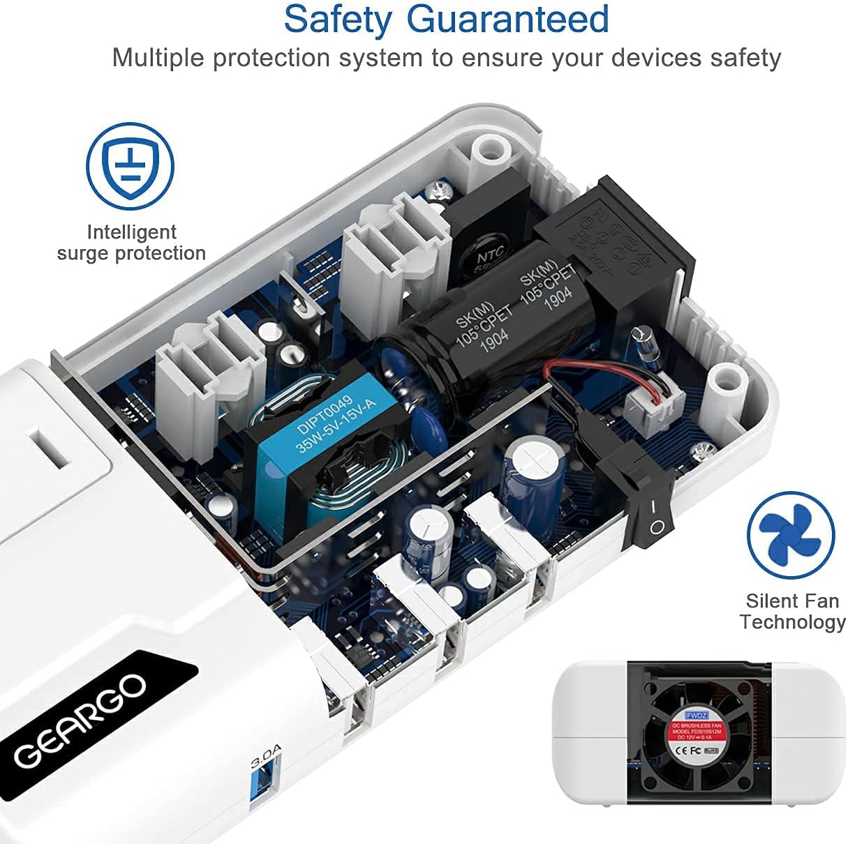 Voltage Converter, GEARGO 230W Power Converter Step Down 220V to 110V Universal Travel Adapter for Hair Straightener, Curling Iron with 4-Port USB Charging UK/AU/EU/IT/US Worldwide Plug Adapter White : Electronics