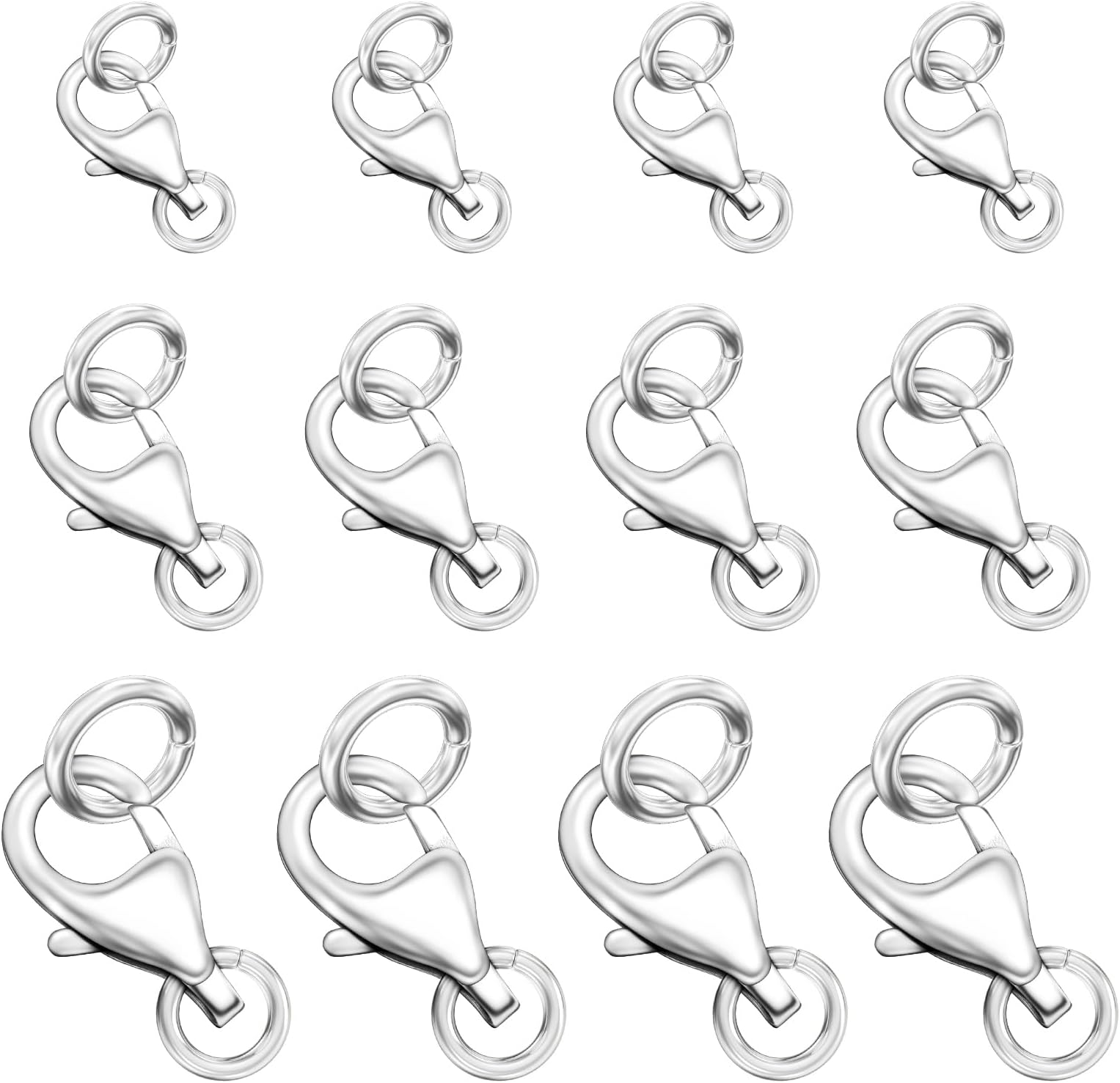 OHINGLT Lobster Claw Clasps with Closed Jump Rings, Silver Jewelry Clasp | Bracelet Clasps and Closures, Necklace Clasps for Jewelry Making, Lobster Clasp for DIY Necklaces Bracelet Anklet