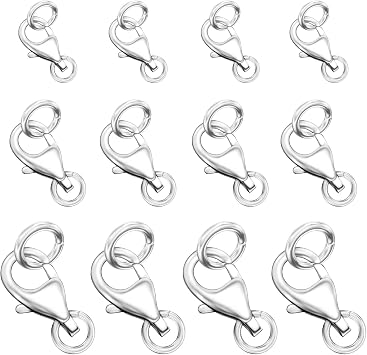 OHINGLT Lobster Claw Clasps with Closed Jump Rings,Necklace Clasps and Closures Suitable for Jewelry Making Necklaces Bracelet 12PCS Silver, 8+9+11 MM/0.32+0.35+0.41 in