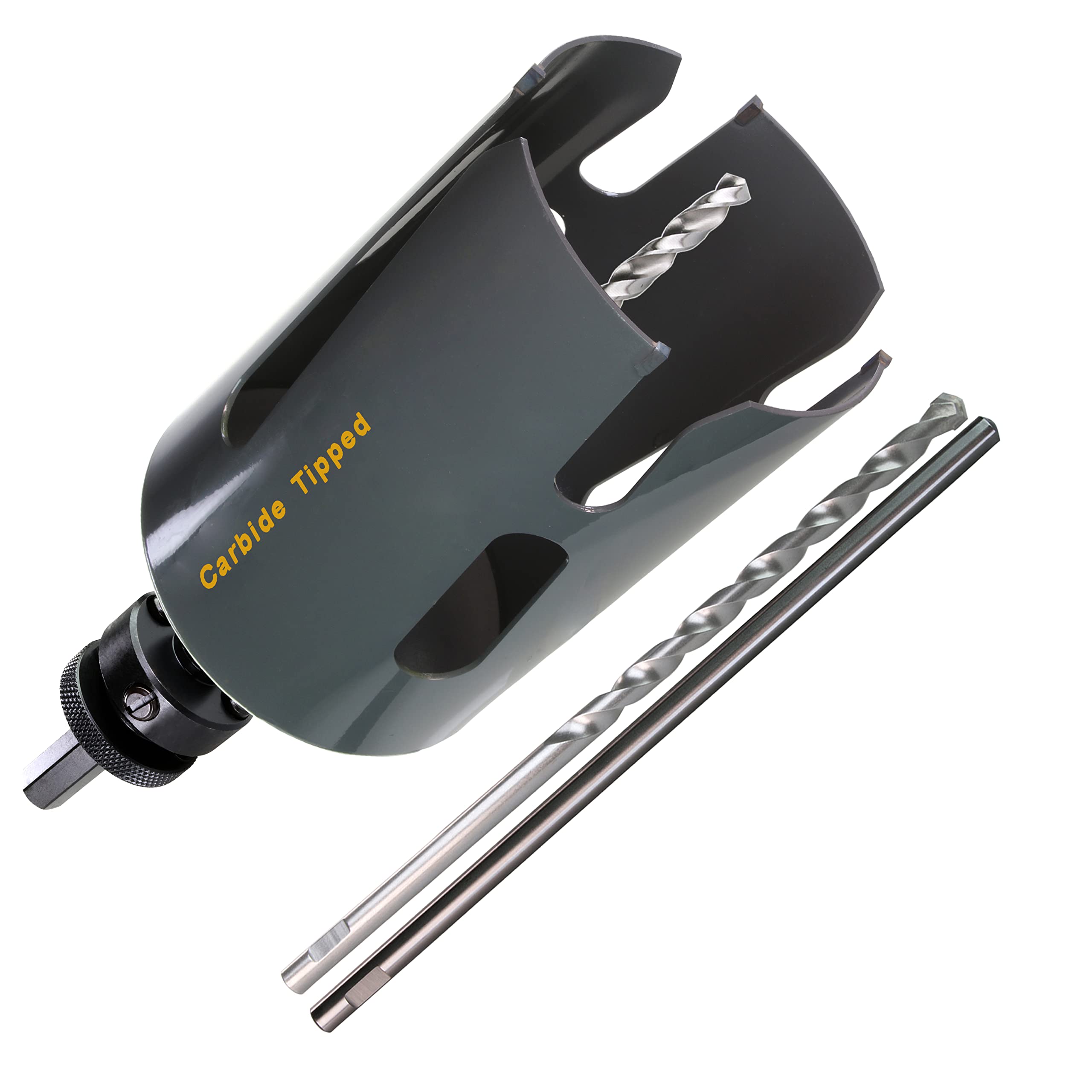 PLG2SUPT Carbide Tipped Hole Saw Cutter 4-3/8” 111mm for Thick Wall, Roof, 6.6” Deep Cutting with Arbor for Multi Purpose, Hard Wood, Hardy Plank, MDF