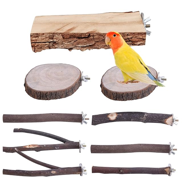 LEKEFETO Juego de 9 perchas naturales para pájaros: Juguete para pájaros con varias ramas