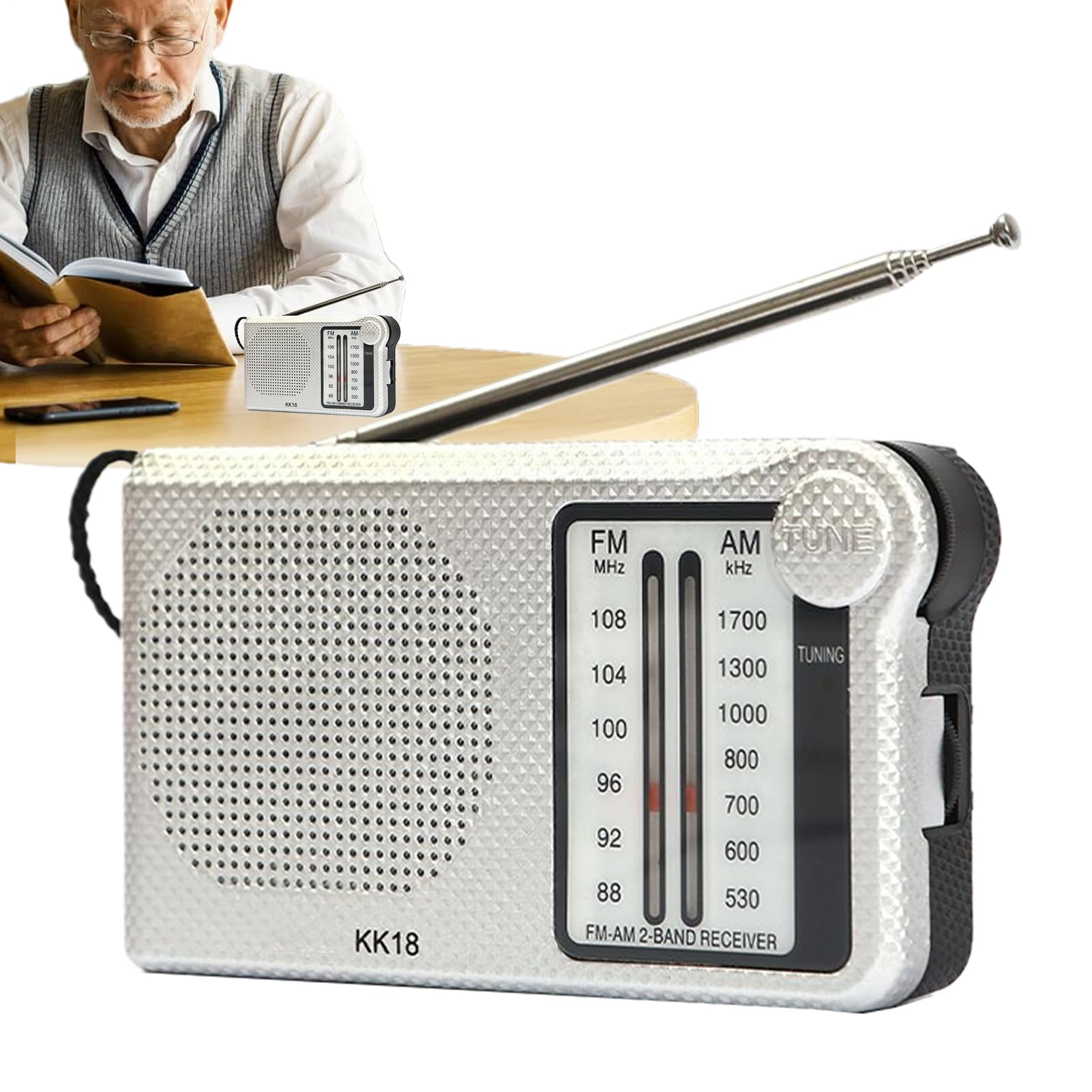 Genérico FM Radio, Compact Radio with Integrated Speaker | Multipurpose Receiver with Strap for Car, Senior, Motorhomes, Hiking and Camping