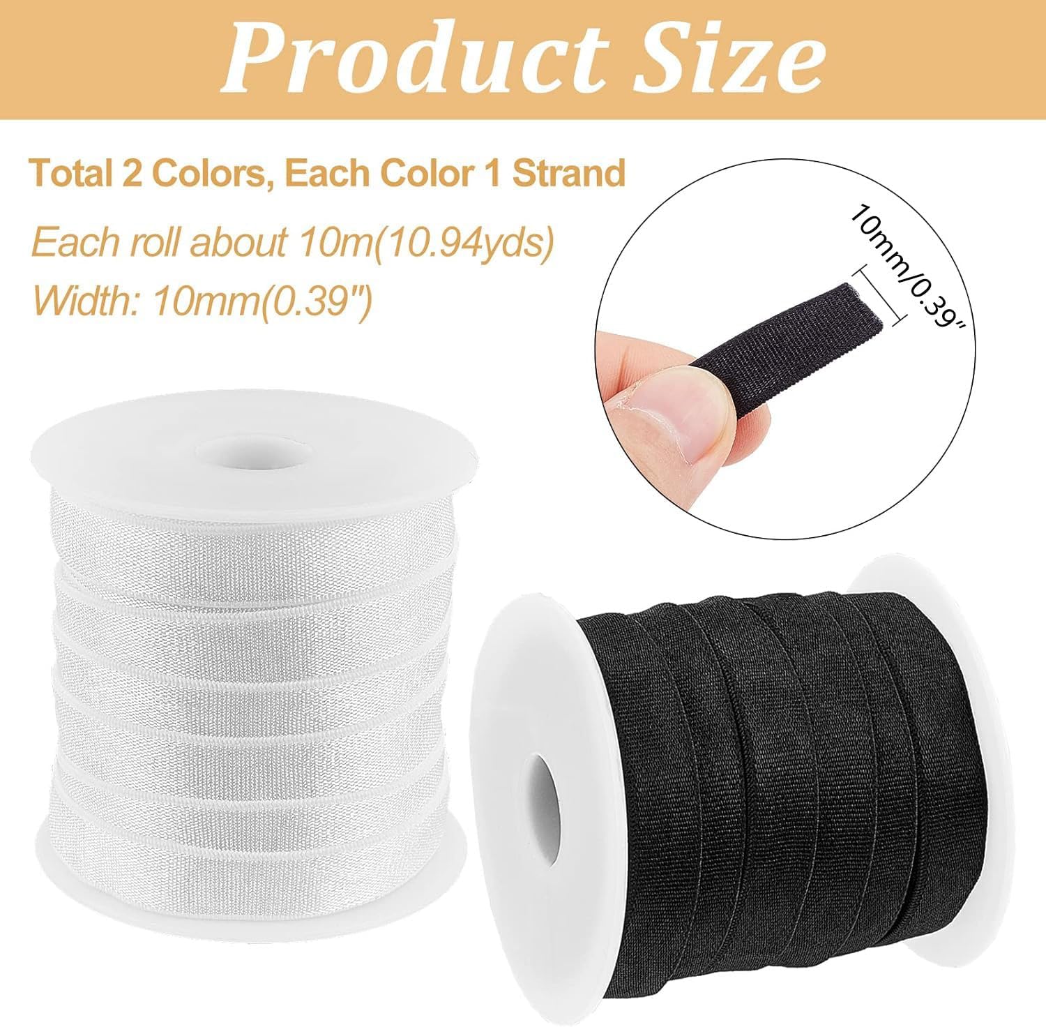 NBEADS 2 Rolls Flat Elastic Band, 0.39" White and Black Width Elastic Shoulder Strap Bra Strap Elastic Trim Elastic Cord Roll for DIY Shoulder Bra Clothes Sewing Project, 10.94 Yards/Roll