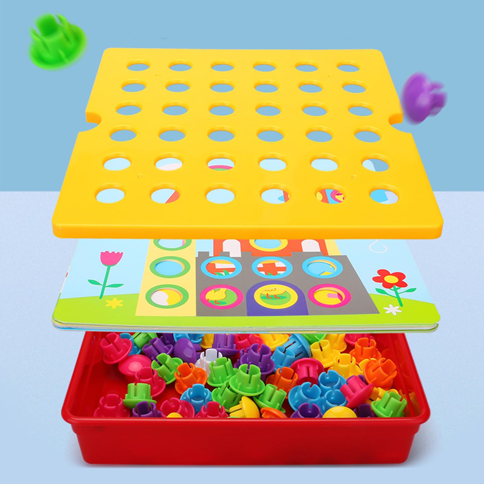 VOSSOT Jeu De Mosaïque Enfants : 46 Perles Et 12 Cartes, Motricité Fine, Apprentissage Couleurs, Pour 1-5 Ans, Sécurité Assurée