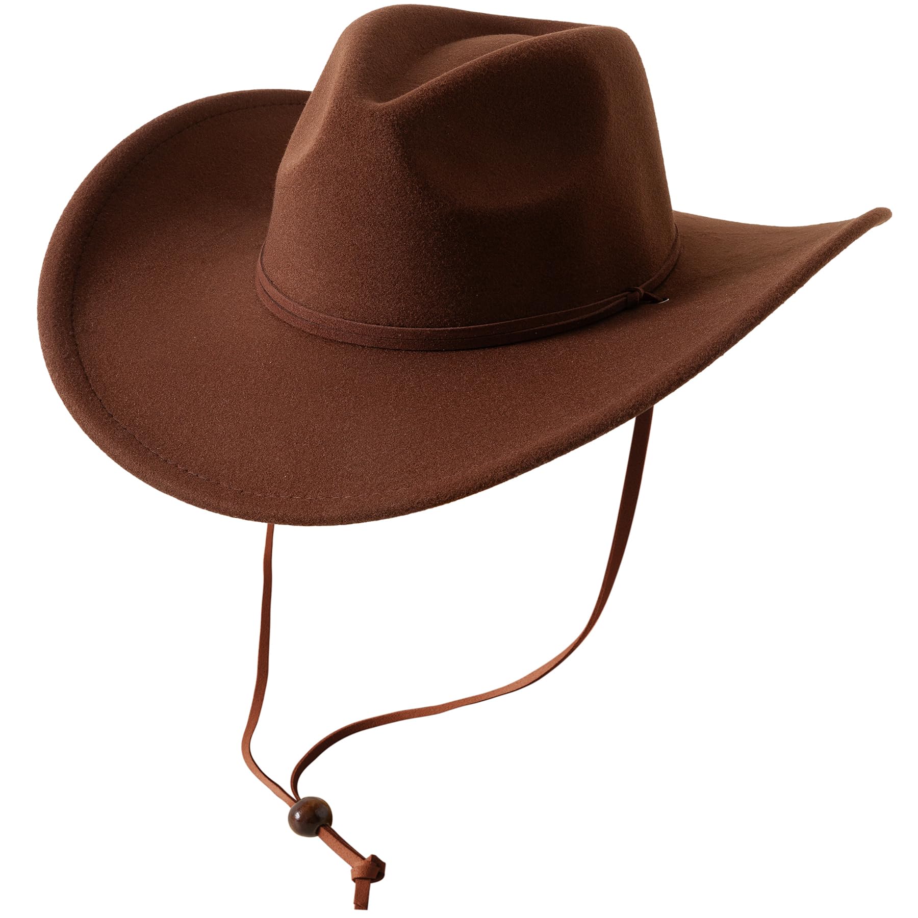 Lanzom Women Men Retro Felt Wide Brim Western Cowboy Cowgirl Hat Dress Up Hat with Wind Lanyard