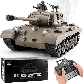 BESTYMXY Remote Control Tank, Henglong US M26 Pershing Heavy Tank, 1/16 2.4Ghz RC Tanks That Shoots, RC Vehicles Model with Sound & Light for Ages 14+