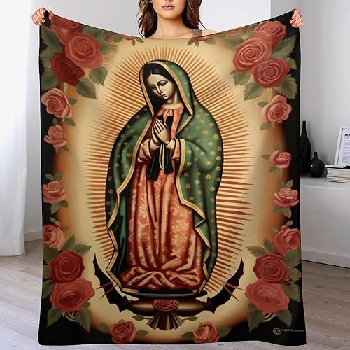 Miniatura 5 de Manta Virgen María de Nuestra Señora de Guadalupe, suave de franela para regalo entusiasta de María, mantas cálidas para cuatro estaciones para