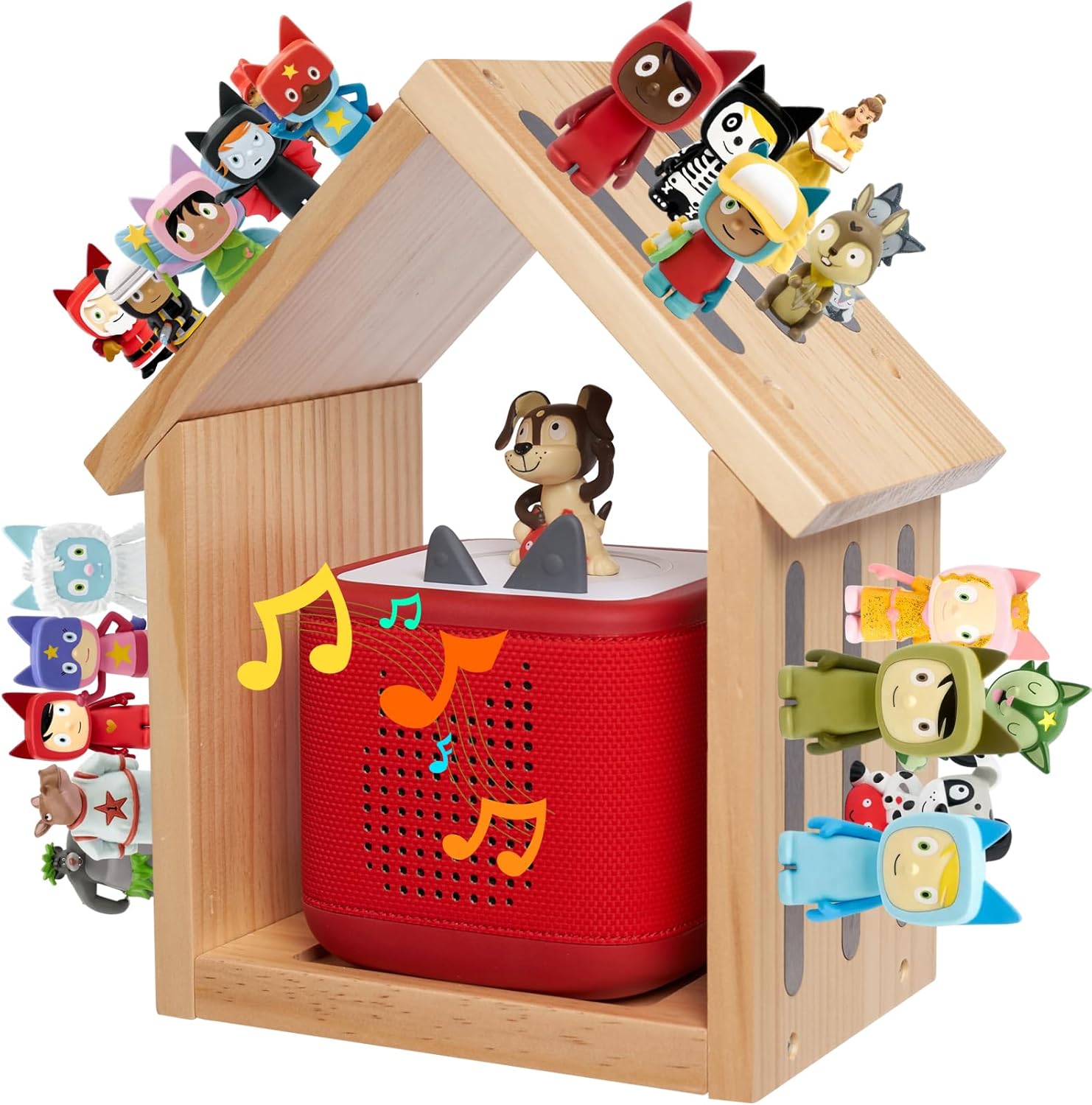 for Tonies Shelf, Compatible with Toniesbox 1 and Toniesbox 2 Tonies Magentic Wall Shelf for Creative Tonies Figures 12-40 Characters Wooden Tonie Storage Shelves for Kids Play Room(House Shape)