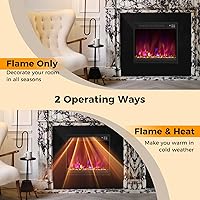 Vista 8 de COSTWAY Calentador de chimenea empotrado de 18 pulgadas, inserto de chimenea eléctrica con llama multicolor y cama de brasas de cristal, control