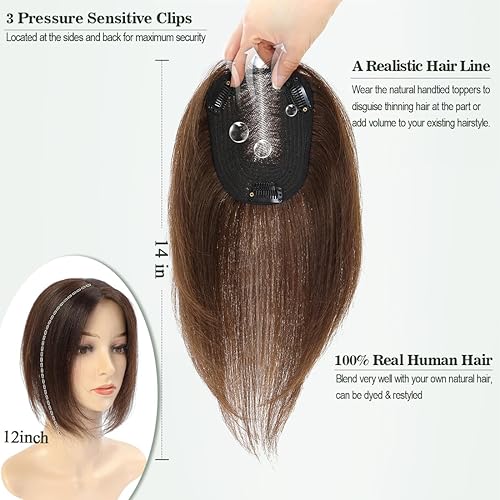 Miniatura 9 de UDU Toppers para el cabello para mujer, piezas de cabello humano real para mujeres con cabello fino, reflejos degradados, piezas de cabello para